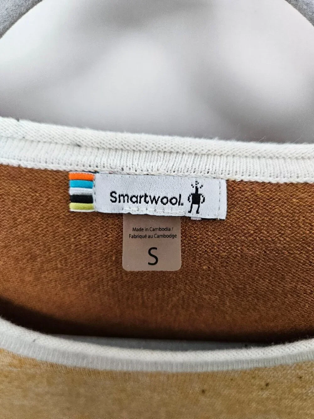 Smartwool Shadow Pine Colorblock Sweater in Honey Gold/Natural Donegal Marl S